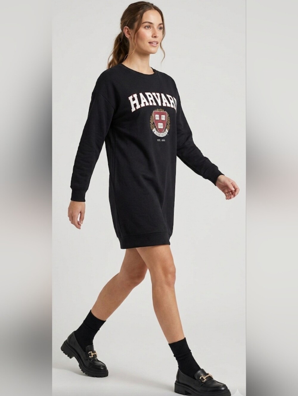 Havard Long-sleeved Sweatshirt Mini Dress / Sz S / Black